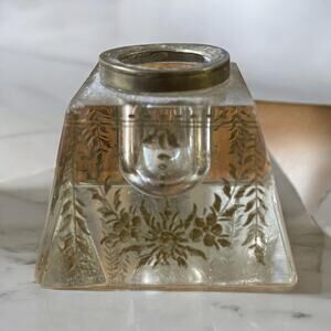 Vintage Crystal Glass Ornate Inkwell Oblong Silver top Designs
